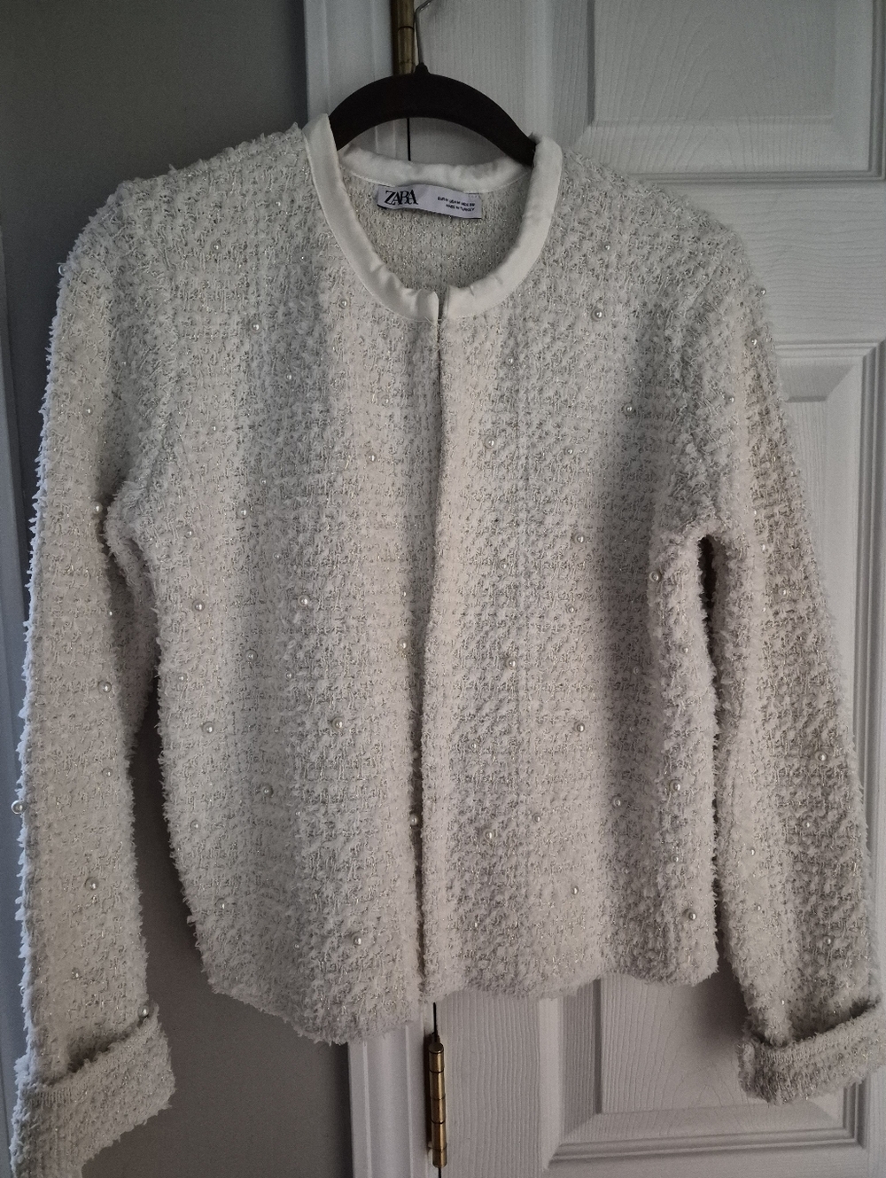 Crop Pearl-Embellished Jacket by Zara